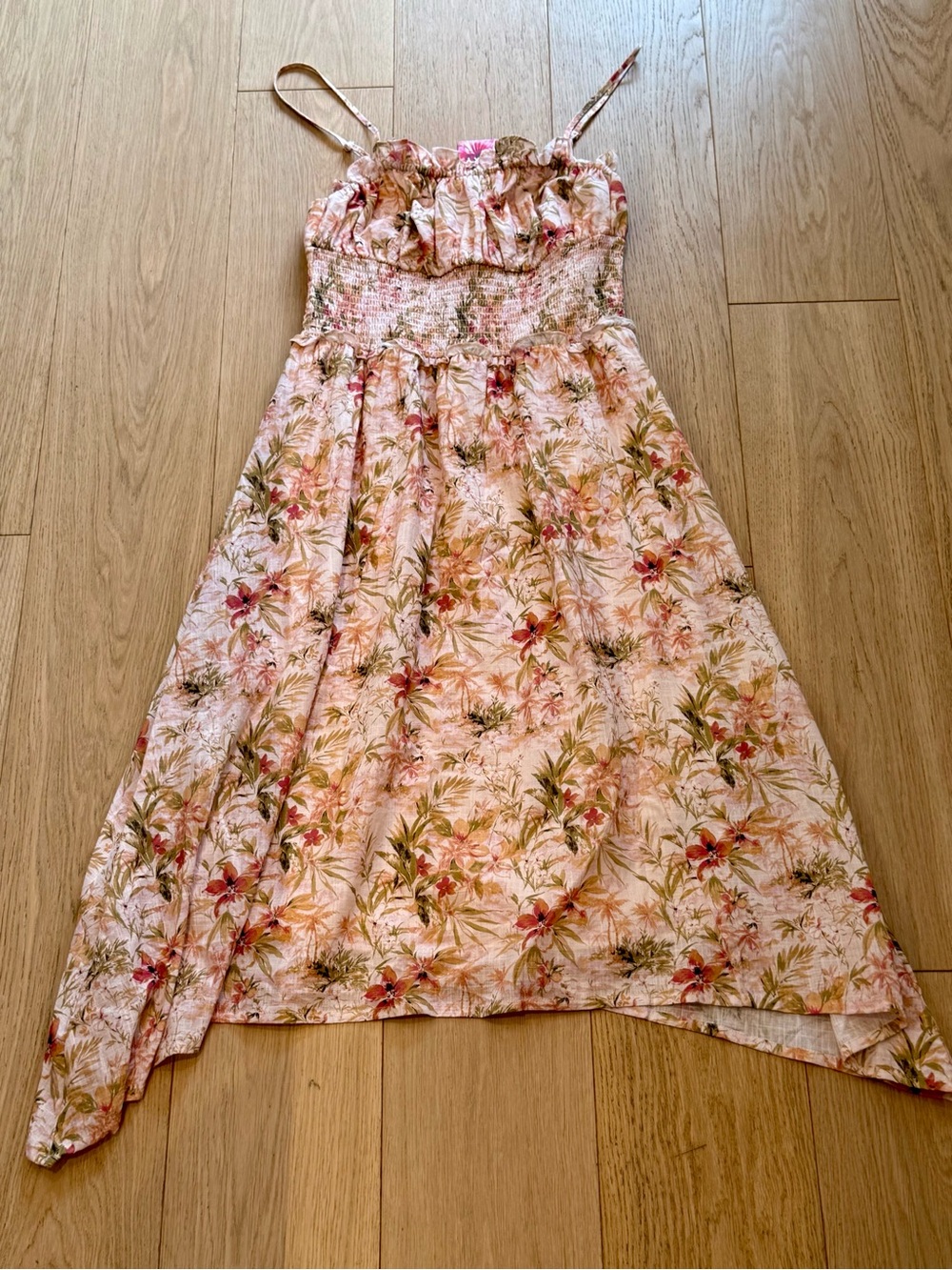 Roxy Tropical Floral Smocked Dress Size L NWT Vacation Summer Floral Designer